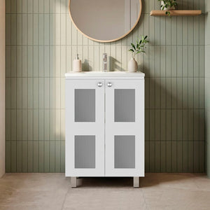 English Elm White Two Door Bathroom Storage Cabinet with Adjustable Shelves for Tidy Spaces B062S02513