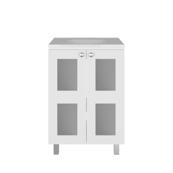 English Elm White Two Door Bathroom Storage Cabinet with Adjustable Shelves for Tidy Spaces B062S02513