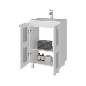 English Elm White Two Door Bathroom Storage Cabinet with Adjustable Shelves for Tidy Spaces B062S02513
