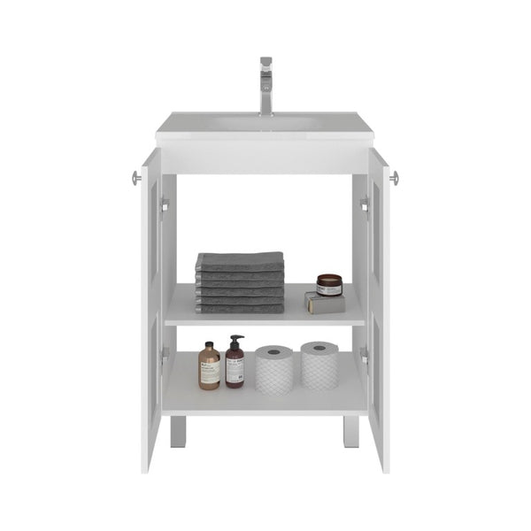 English Elm White Two Door Bathroom Storage Cabinet with Adjustable Shelves for Tidy Spaces B062S02513