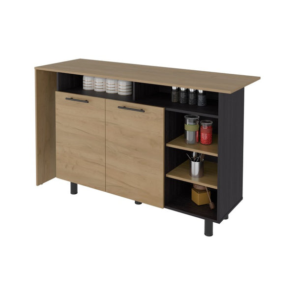 English Elm Wenge Two-Tone Oak Kitchen Island with Open Shelving and Cabinet Storage B062S02516