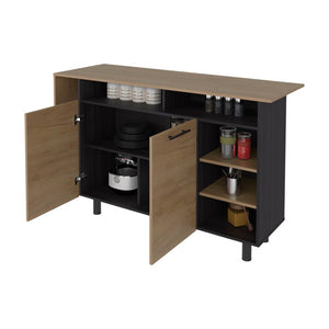 English Elm Wenge Two-Tone Oak Kitchen Island with Open Shelving and Cabinet Storage B062S02516