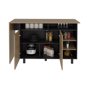 English Elm Wenge Two-Tone Oak Kitchen Island with Open Shelving and Cabinet Storage B062S02516
