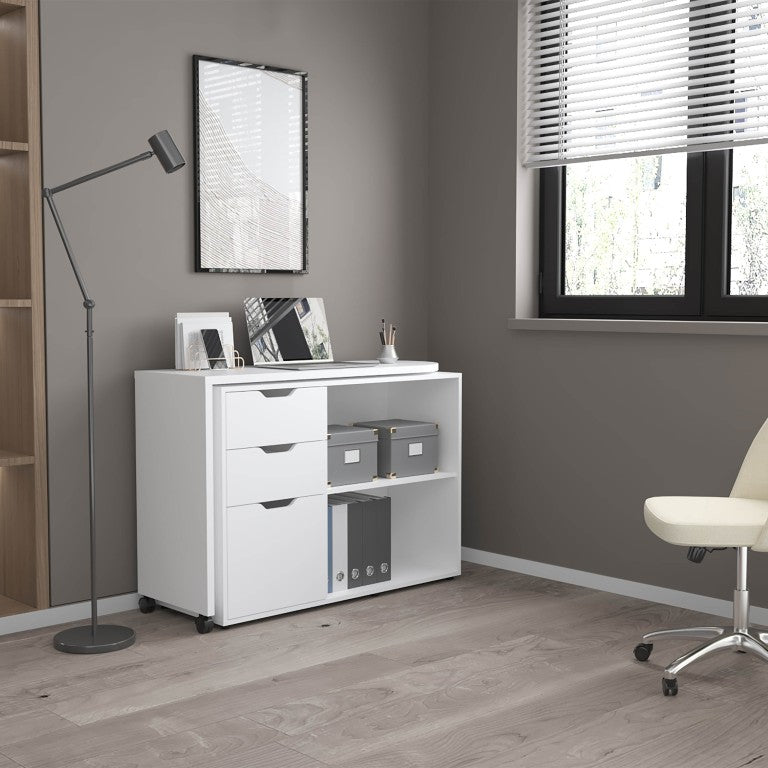 English Elm White Rolling 3 Drawer Compact Desk for Home Office Study or Dorm Room B062S02521