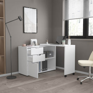 English Elm White Rolling 3 Drawer Compact Desk for Home Office Study or Dorm Room B062S02521