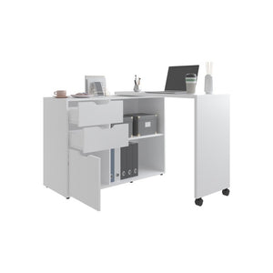 English Elm White Rolling 3 Drawer Compact Desk for Home Office Study or Dorm Room B062S02521