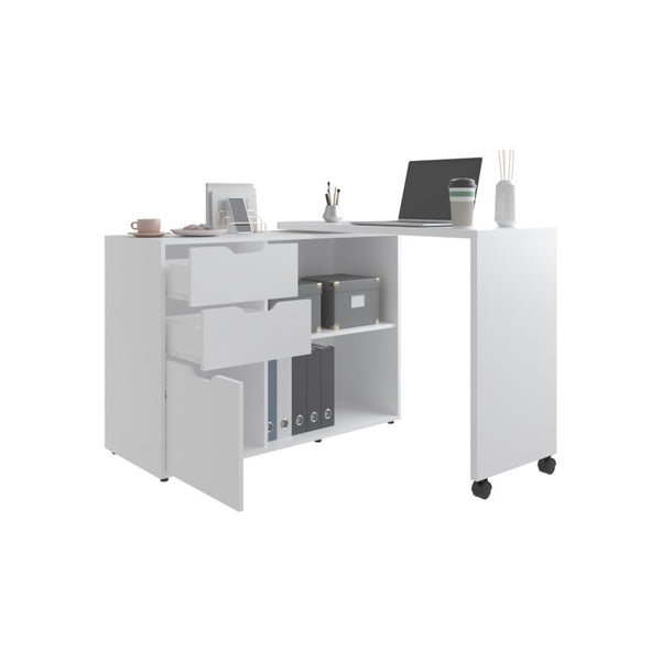 English Elm White Rolling 3 Drawer Compact Desk for Home Office Study or Dorm Room B062S02521