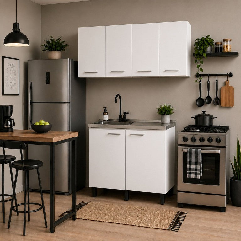 English Elm White Two Piece Sink Base and Wall Cabinet Set for Modern Kitchen Organization B062S02533