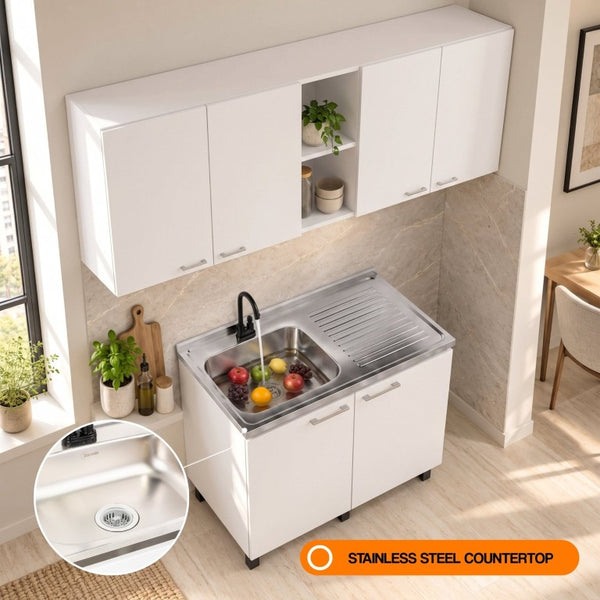 English Elm White Laundry Room Sink Base and Wall Cabinet Set for Organized Utility Spaces Utility Sink Cabinet with Wall Storage B062S02550