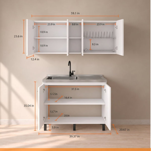 English Elm White Laundry Room Sink Base and Wall Cabinet Set for Organized Utility Spaces Utility Sink Cabinet with Wall Storage B062S02550