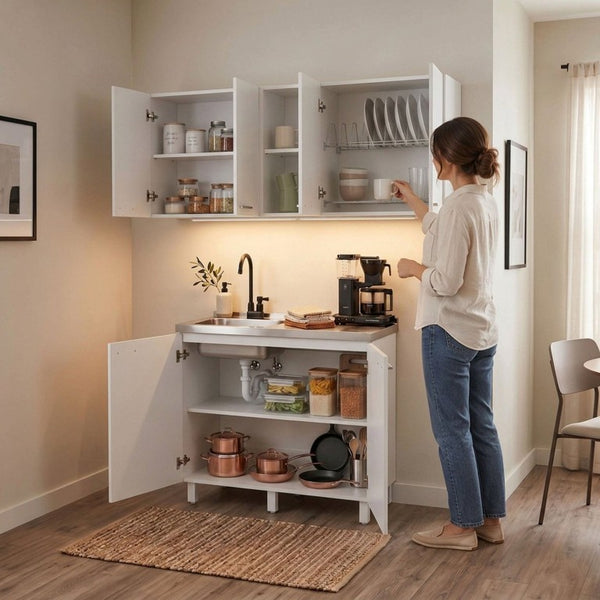 English Elm White Laundry Room Sink Base and Wall Cabinet Set for Organized Utility Spaces Utility Sink Cabinet with Wall Storage B062S02550