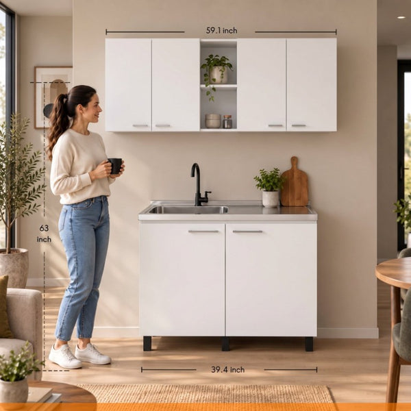 English Elm White Laundry Room Sink Base and Wall Cabinet Set for Organized Utility Spaces Utility Sink Cabinet with Wall Storage B062S02550