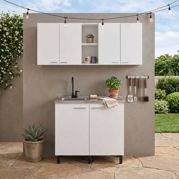 English Elm White Laundry Room Sink Base and Wall Cabinet Set for Organized Utility Spaces Utility Sink Cabinet with Wall Storage B062S02550
