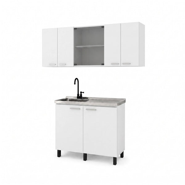 English Elm White Laundry Room Sink Base and Wall Cabinet Set for Organized Utility Spaces Utility Storage Cabinet with Glass Doors B062S02552