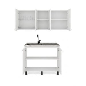 English Elm White Laundry Room Sink Base and Wall Cabinet Set for Organized Utility Spaces Utility Storage Cabinet with Glass Doors B062S02552