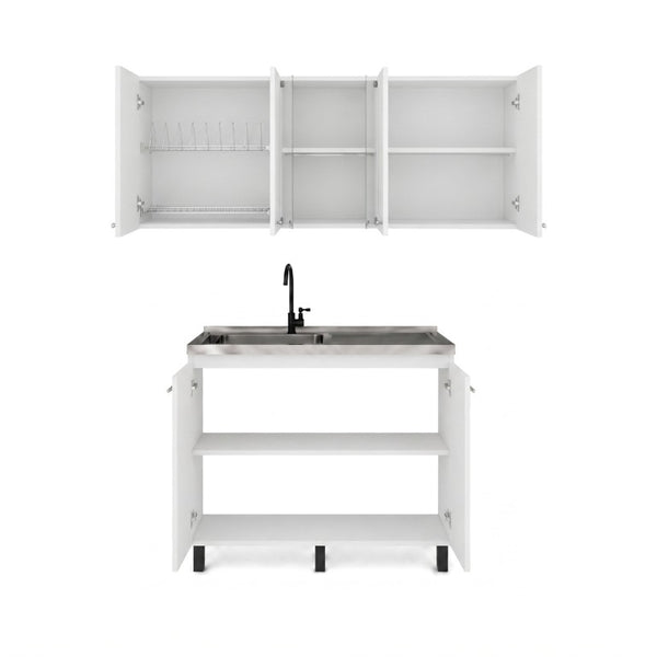 English Elm White Laundry Room Sink Base and Wall Cabinet Set for Organized Utility Spaces Utility Storage Cabinet with Glass Doors B062S02552
