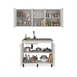 English Elm White Laundry Room Sink Base and Wall Cabinet Set for Organized Utility Spaces Utility Storage Cabinet with Glass Doors B062S02552