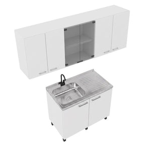 English Elm White Laundry Room Sink Base and Wall Cabinet Set for Organized Utility Spaces Utility Storage Cabinet with Glass Doors B062S02552