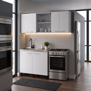 English Elm White Laundry Room Sink Base and Wall Cabinet Set for Organized Utility Spaces Utility Storage Cabinet with Glass Doors B062S02552