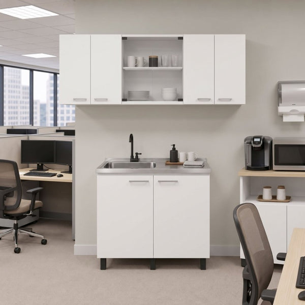English Elm White Laundry Room Sink Base and Wall Cabinet Set for Organized Utility Spaces Utility Storage Cabinet with Glass Doors B062S02552