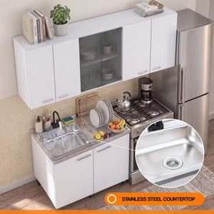 English Elm White Laundry Room Sink Base and Wall Cabinet Set for Organized Utility Spaces Utility Storage Cabinet with Glass Doors B062S02552