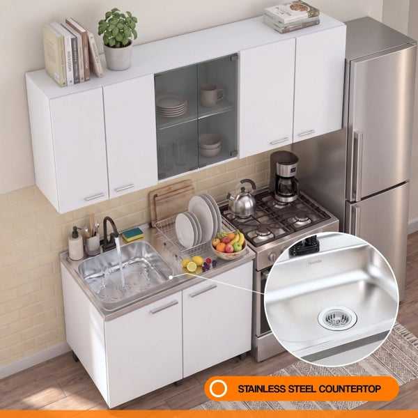 English Elm White Laundry Room Sink Base and Wall Cabinet Set for Organized Utility Spaces Utility Storage Cabinet with Glass Doors B062S02552