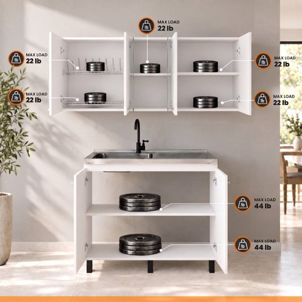 English Elm White Laundry Room Sink Base and Wall Cabinet Set for Organized Utility Spaces Utility Storage Cabinet with Glass Doors B062S02552