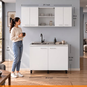 English Elm White Laundry Room Sink Base and Wall Cabinet Set for Organized Utility Spaces Utility Storage Cabinet with Glass Doors B062S02552