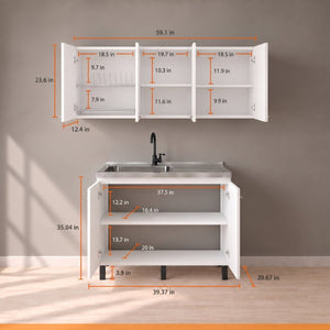 English Elm White Laundry Room Sink Base and Wall Cabinet Set for Organized Utility Spaces Utility Storage Cabinet with Glass Doors B062S02552