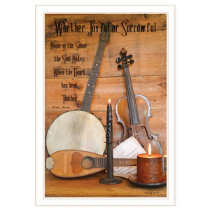 English Elm "music" Billy Jacobs Whimsical Typography Wall Art in a Ready to Hang White Frame B06785165
