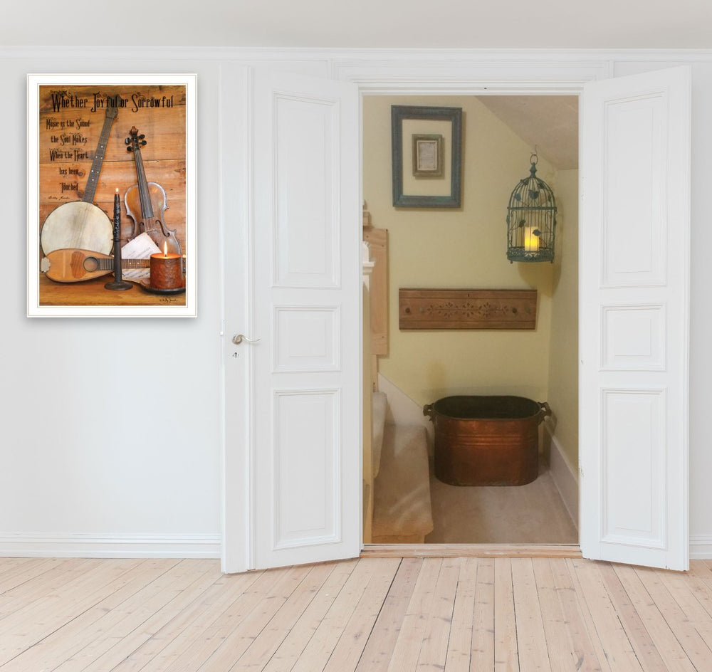 English Elm "music" Billy Jacobs Whimsical Typography Wall Art in a Ready to Hang White Frame B06785165