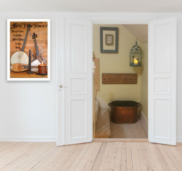English Elm "music" Billy Jacobs Whimsical Typography Wall Art in a Ready to Hang White Frame B06785165