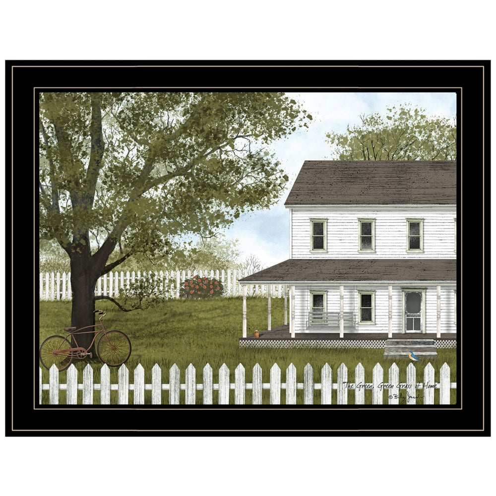 English Elm Green, Grass of Home Billy Jacobs Pastoral Framed Art Black Wood Ready to Hang B06785409