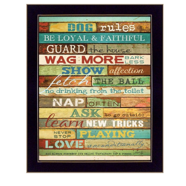 English Elm Dog Rules Marla Rae Framed Typography Print Matte Black Wood for Pet Friendly Spaces B06786255