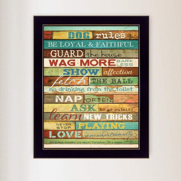 English Elm Dog Rules Marla Rae Framed Typography Print Matte Black Wood for Pet Friendly Spaces B06786255