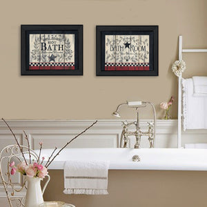 English Elm Hot Bath Folk Art 2 Panel Wall Set Black Framed Rustic Farmhouse Bathroom Decor B06787022