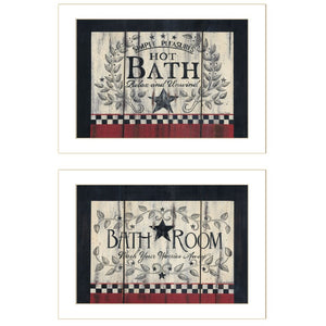 English Elm Hot Bath Folk Art Two Piece Vignette by Linda Spivey Farmhouse Bathroom Wall Decor White Frame B06787028