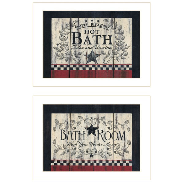English Elm Hot Bath Folk Art Two Piece Vignette by Linda Spivey Farmhouse Bathroom Wall Decor White Frame B06787028