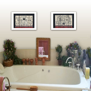 English Elm Hot Bath Folk Art Two Piece Vignette by Linda Spivey Farmhouse Bathroom Wall Decor White Frame B06787028