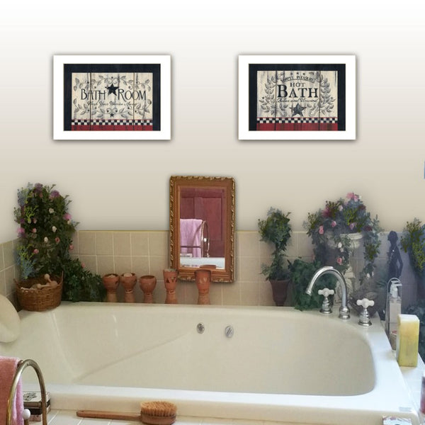 English Elm Hot Bath Folk Art Two Piece Vignette by Linda Spivey Farmhouse Bathroom Wall Decor White Frame B06787028