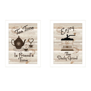 English Elm Enjoy Tea Time Two Piece Framed Wall Art Set for Kitchen or Dining Room Decor B06787031