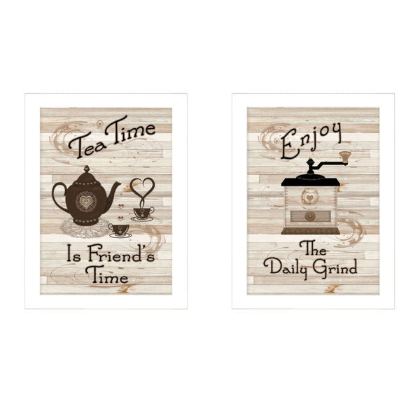 English Elm Enjoy Tea Time Two Piece Framed Wall Art Set for Kitchen or Dining Room Decor B06787031