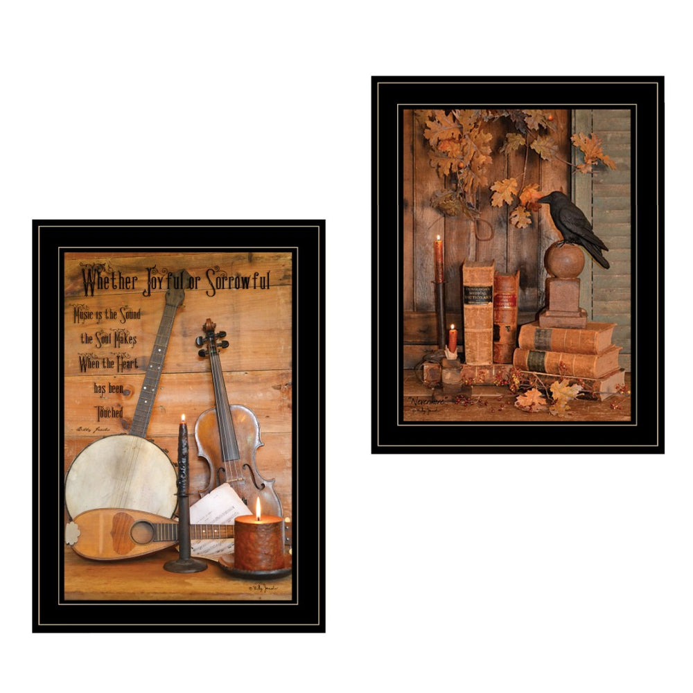 English Elm "music / Nevermore" Billy Jacobs 2-panel Wall Art Set with Black Gallery Frame B06787334