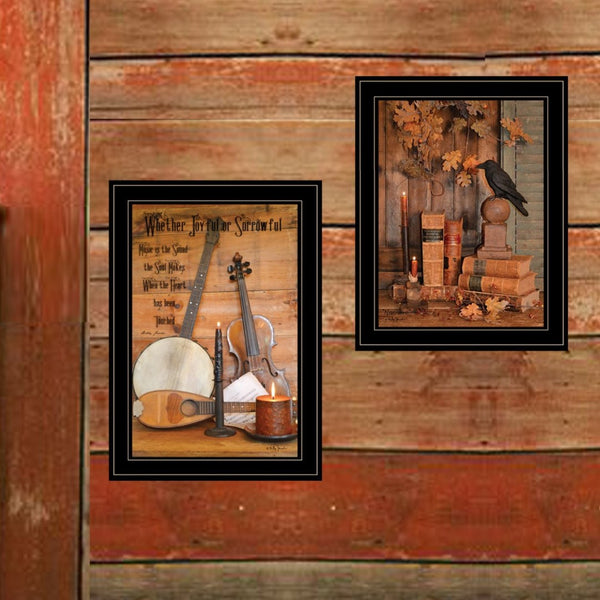 English Elm "music / Nevermore" Billy Jacobs 2-panel Wall Art Set with Black Gallery Frame B06787334
