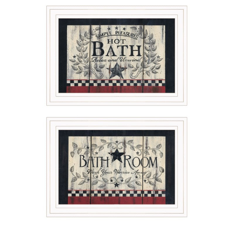 English Elm Hot Bath Folk Art Two Piece Framed Wall Vignette with White Finish for Farmhouse Bathrooms B06787800