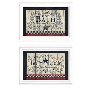 English Elm Hot Bath Folk Art Two Piece Framed Wall Vignette with White Finish for Farmhouse Bathrooms B06787800