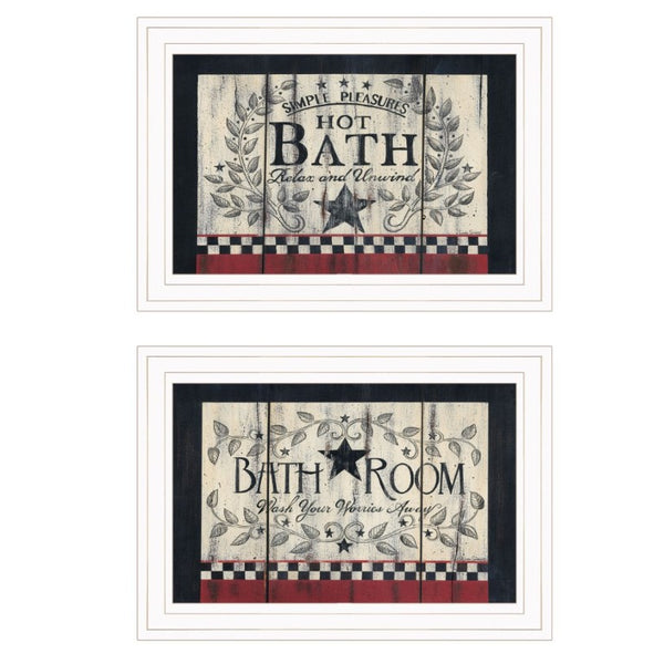 English Elm Hot Bath Folk Art Two Piece Framed Wall Vignette with White Finish for Farmhouse Bathrooms B06787800