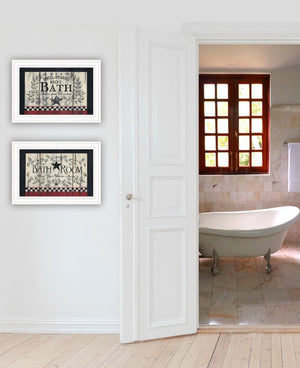 English Elm Hot Bath Folk Art Two Piece Framed Wall Vignette with White Finish for Farmhouse Bathrooms B06787800