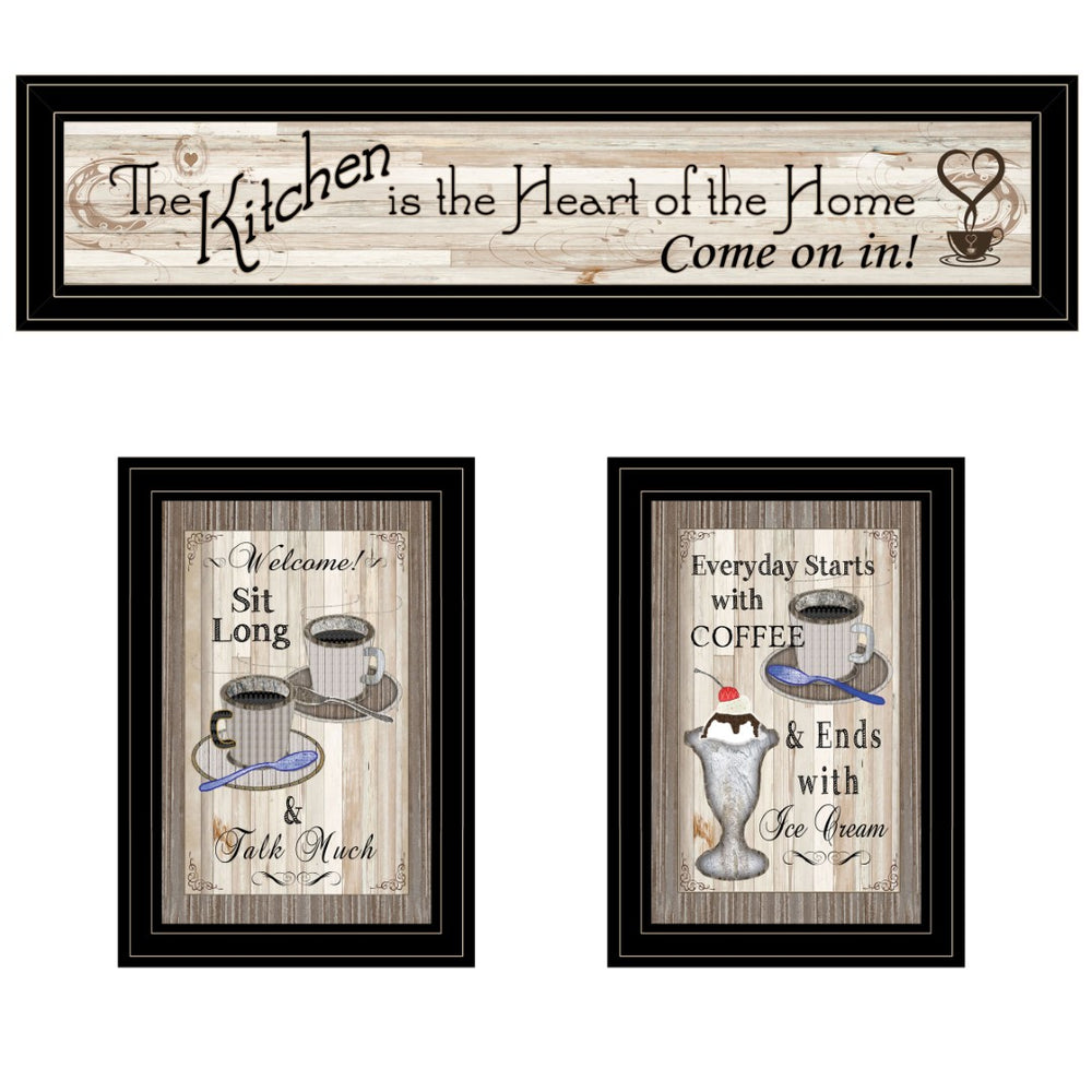 English Elm "kitchen-come in Vignette" Farmhouse Typographic 3-piece Framed Wall Art Set B06787816