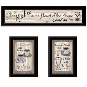 English Elm "kitchen-come in Vignette" Farmhouse Typographic 3-piece Framed Wall Art Set B06787816